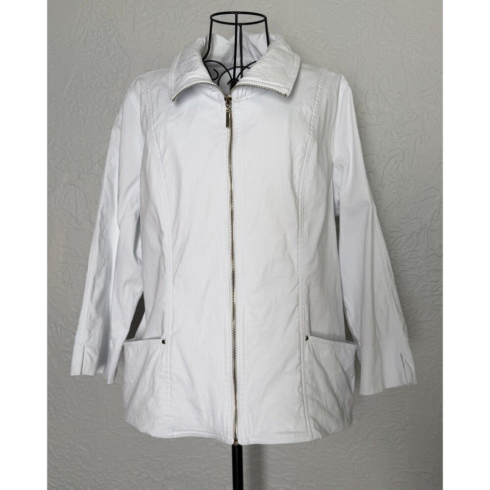 JM Collection White Zip Up Rivet Jacket Womens Size 14 Lightweight Pockets